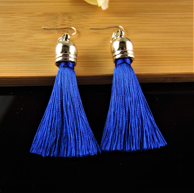 Dark Green Silk Fringe Tassel Bohemian Dangle Drop Statement Fashion Earrings #963