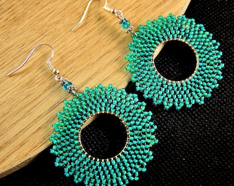 Pendientes colgantes Miyuki con forma de círculo, con cuentas, estilo bohemio, a la moda, con ganchos plateados.