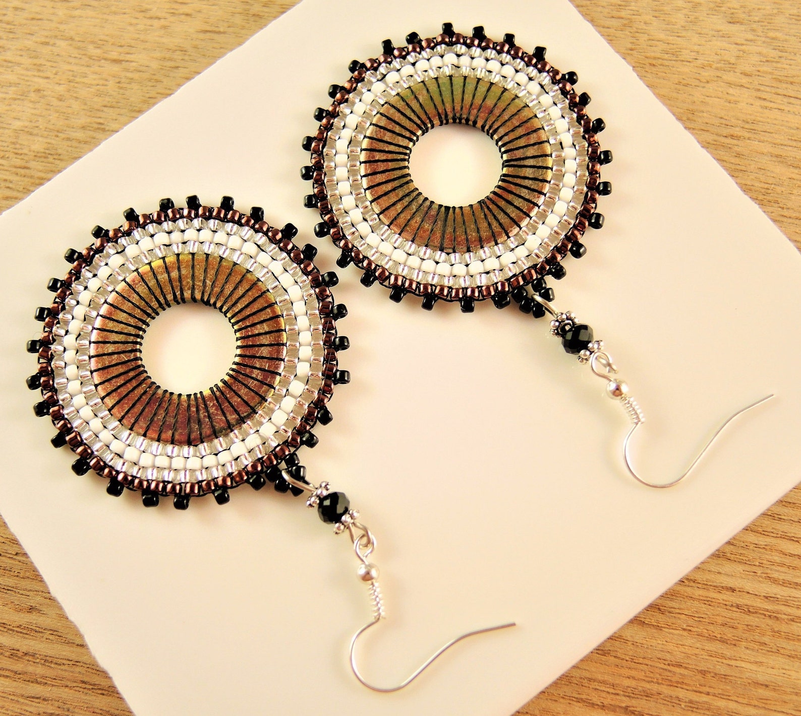 Brown, Silver, White, Miyuki, Round Circle, Beaded, Dangle, Bohemian
