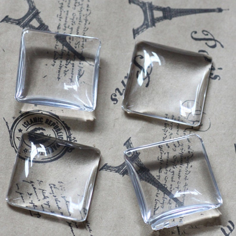 Cameo Cover 100pcs 10-25mm square Clear Glass Cabochon Flat back Cabochon
