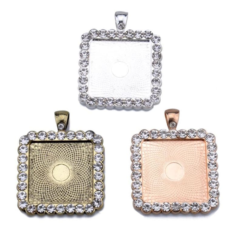 Pendant Settings for Glass or Stickers 5pcs 20mm Square Rhinestone Pendant Trays,20mm Blank Base Bezel