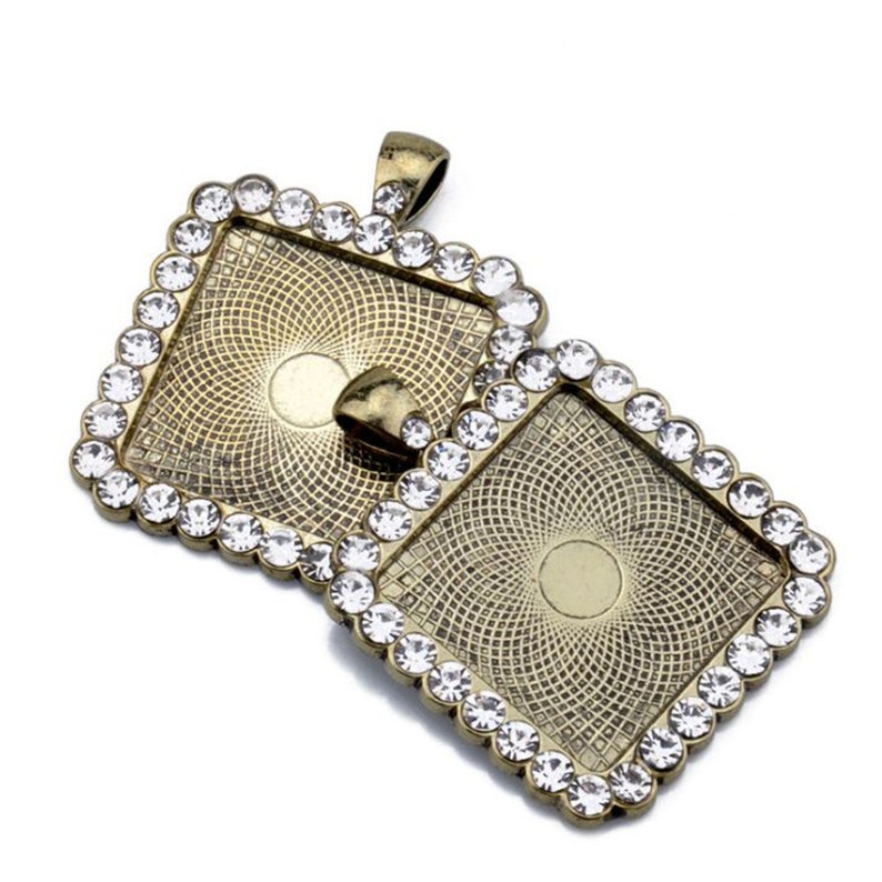Pendant Settings for Glass or Stickers 5pcs 20mm Square Rhinestone Pendant Trays,20mm Blank Base Bezel