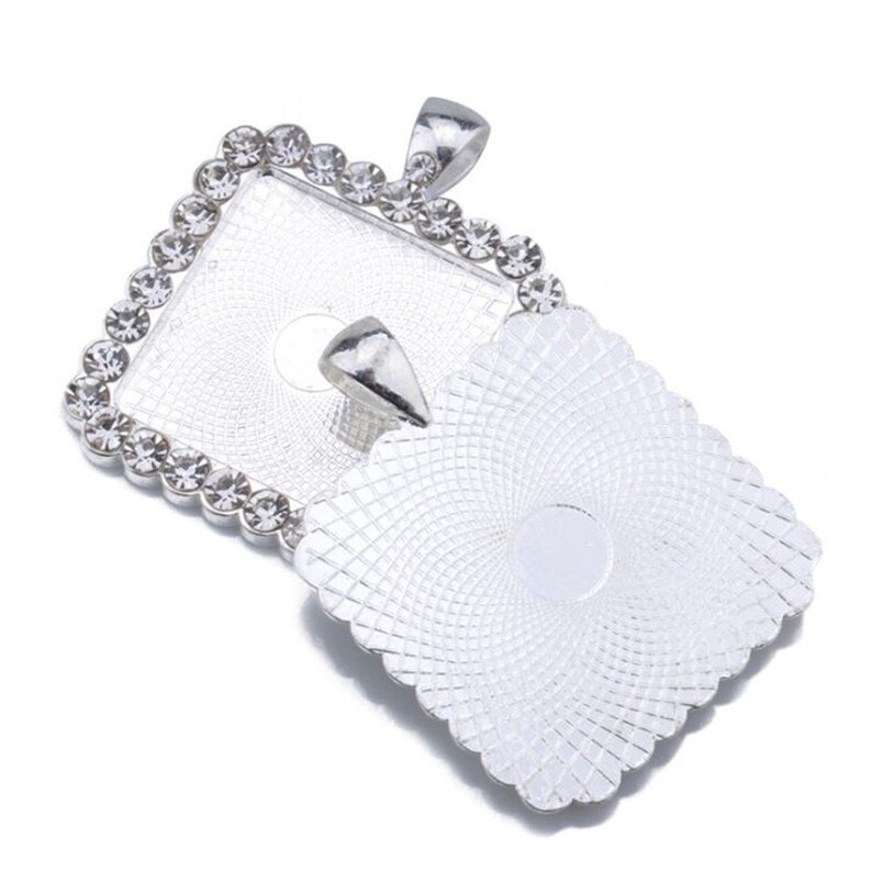 Pendant Settings for Glass or Stickers 5pcs 20mm Square Rhinestone Pendant Trays,20mm Blank Base Bezel