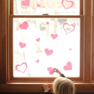 Valentine&#39;s Day Heart Window Cling decals, Reusable Static Cling Heart Stickers, girl birthday parties, Wedding, Bridal or Baby Shower Décor