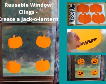 Pumpkin Window Clings for Thanksgiving and Halloween with optional add on and removable Jack-o-lantern faces - Reusable window vinyl decals
