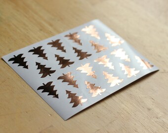 Rose Gold Pine Tree Stickers, Christmas Envelope Seals, Vinyl Decals