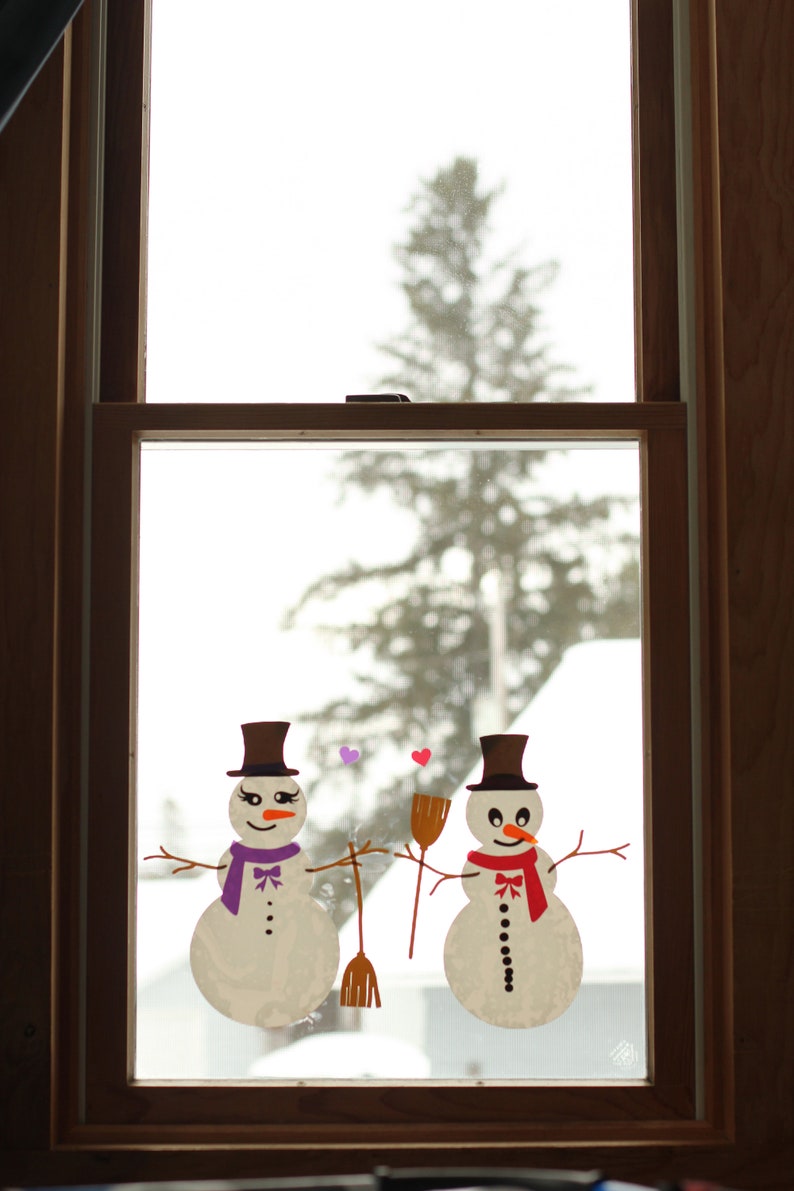 Winter Snowman Window Cling Kit Kids Christmas Window Decals Etsy