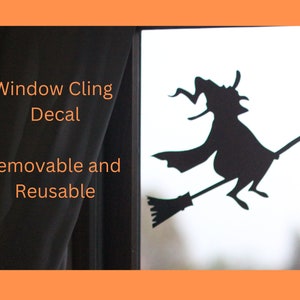 Halloween Witch Reusable Window cling decal, Removable Peel and Stick Static Decals, Fun, Easy and Cute seasonal decorations for kids
