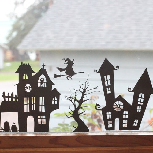 Reusable Halloween Window Clings Witch With Cauldron Black Etsy