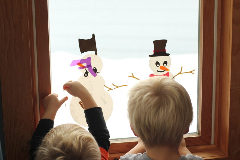 Winter Snowman Window Cling Kit Kids Christmas Window Decals Etsy
