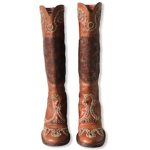 ANNA SUI Vintage Boots - Cognac Leather Textile- EU37,5/UK4,75 - Etsy
