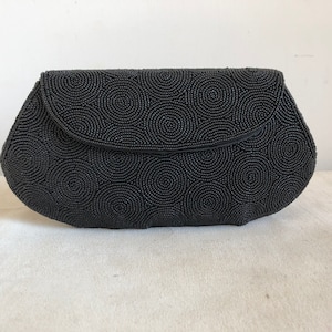 Vintage beaded handbag, cocktail, fashion 1920s 1930s, woman, black, art deco
