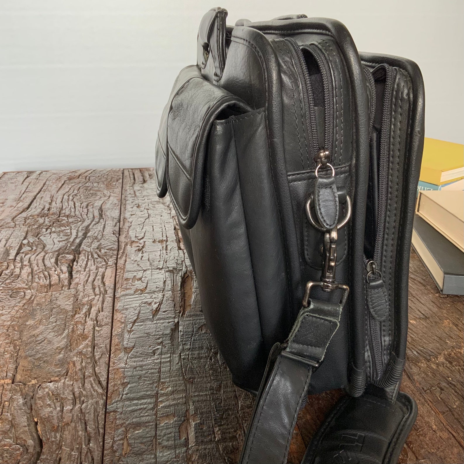 DELL Vintage Laptop Work Bag Messengers Bag Black Leather Etsy