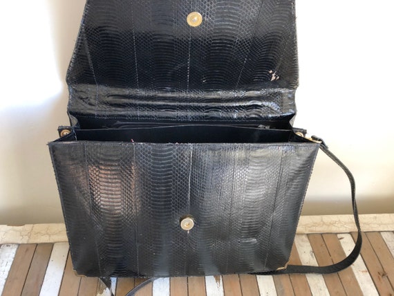 Vintage snakeskin print briefcase, work bag, blac… - image 2