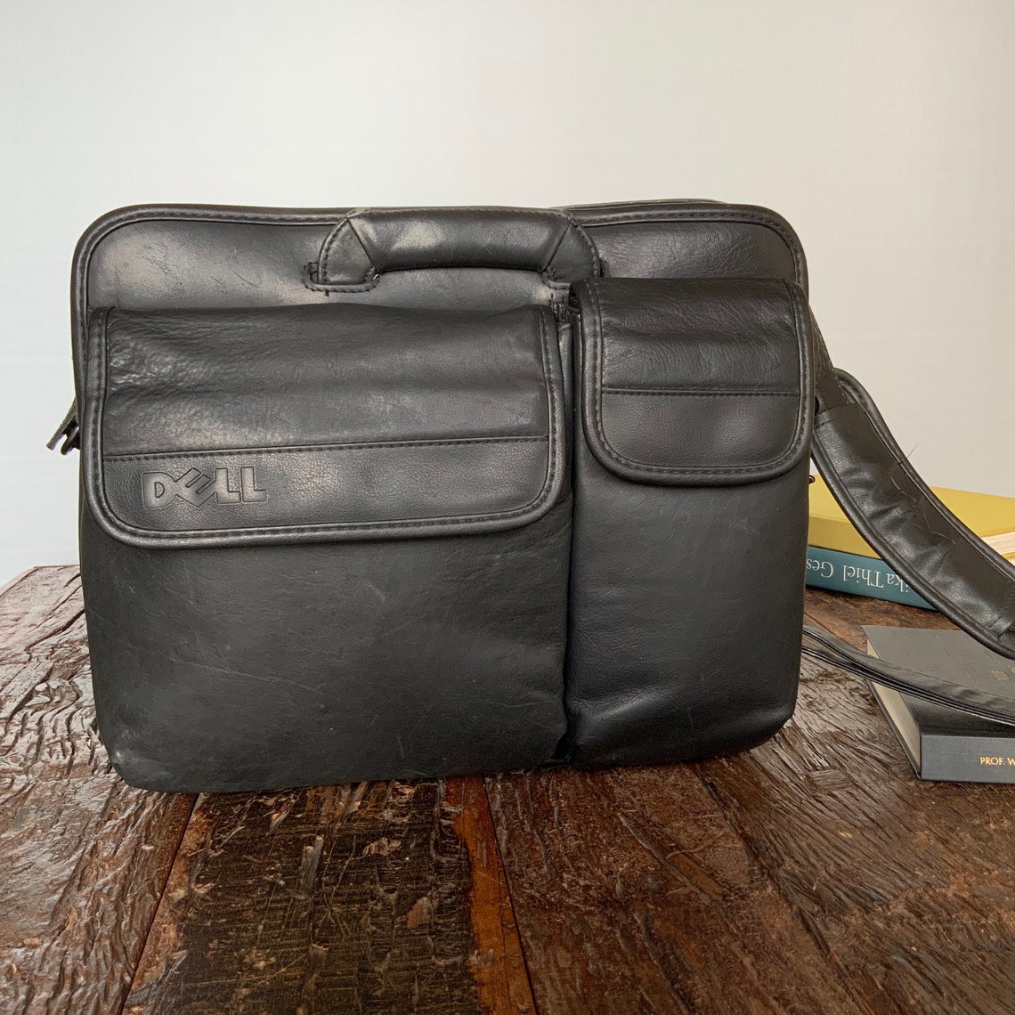 DELL Vintage Laptop Work Bag Messengers Bag Black Leather Etsy