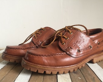 FOREST Vintage unisex Leather lace up shoes, boat shoes, moccasins, lace up, size 40 EU/7 UK, made in Holland.