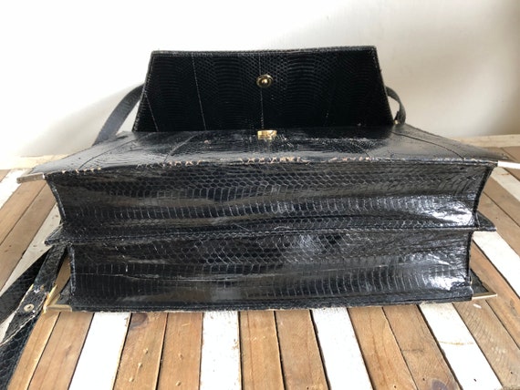 Vintage snakeskin print briefcase, work bag, blac… - image 7
