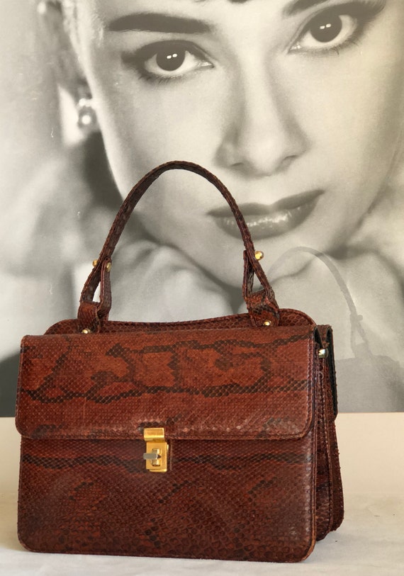 Vintage snakeskin print handbag, 40s 50s, female - image 2