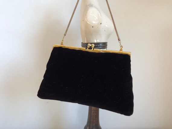 Antique black evening bag, woman, fashion ca 1930s - image 2