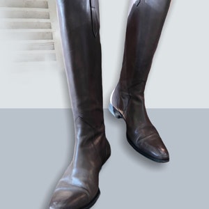 SANTONI vintage women&#39;s boots, made in Italy, grey, leather, size 38 EU, 5 UK, riding model, 90s,unique item.