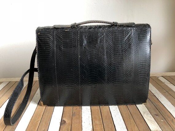 Vintage snakeskin print briefcase, work bag, blac… - image 6