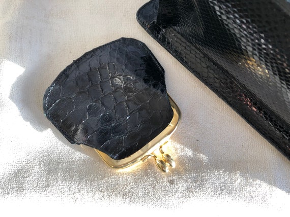 Vintage handbag with wallet, 50s, black snakeskin… - image 4