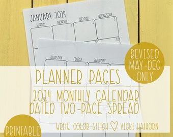 2024 Monthly Calendar, Printable Planner Pages, Two Page, Month at a Glance, Planner Insert, PDF Download