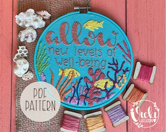 Embroidery Pattern PDF, Inspirational Hoop Art, Instant Download, Self Care, Wellness, Personal Growth