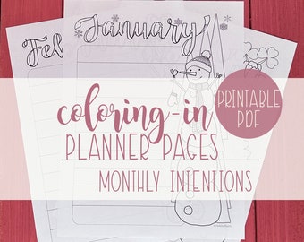 Coloring Planner, Monthly Intentions, Goals, Printable Planner, To Do List, Hand-drawn, Digital PDF, Instant Download