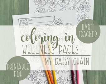 Habit Tracker, Coloring Planner Printable, Digital PDF, Instant Download, Self Care, Wellness, Personal Growth, Letter, A4