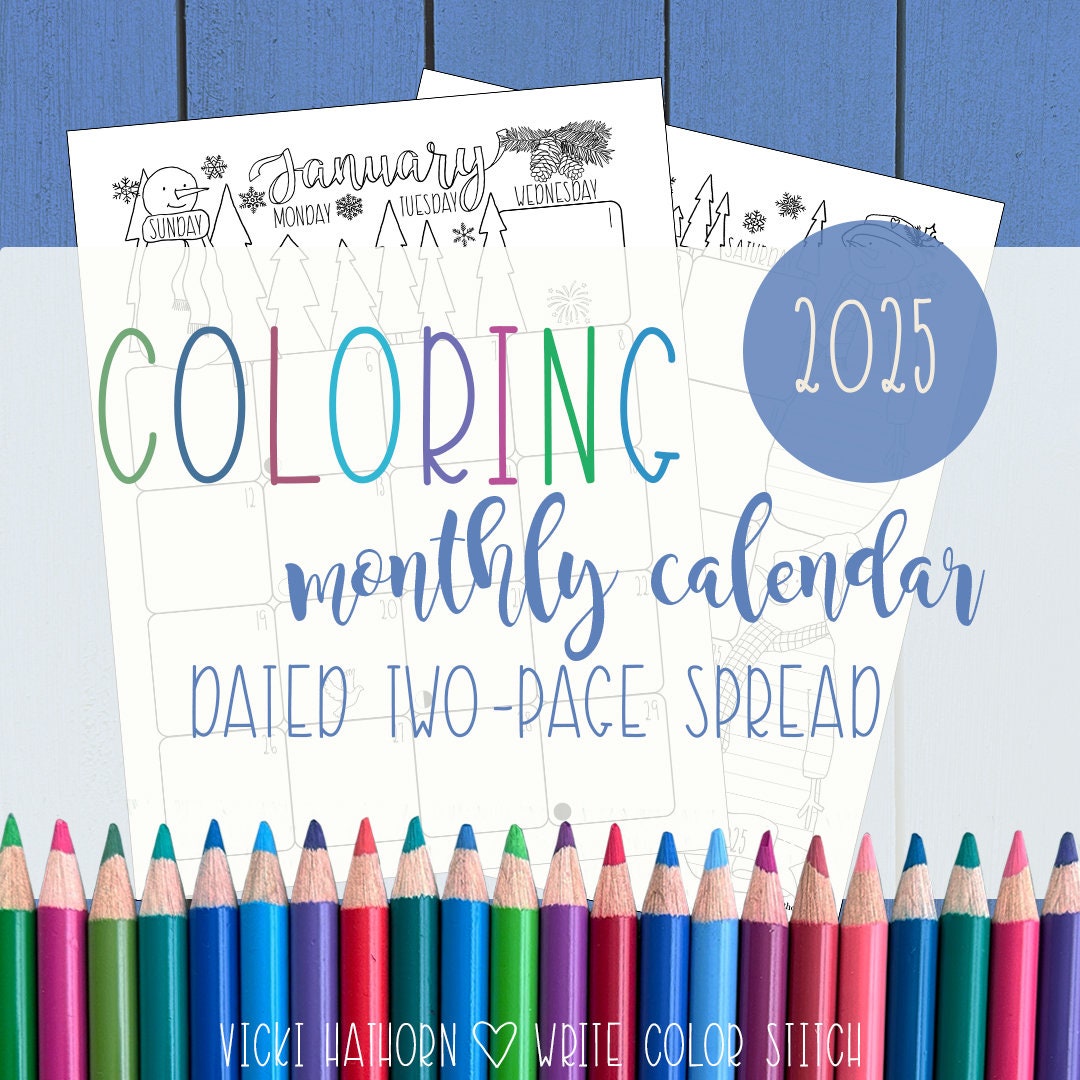 2025 Coloring Planner, Monthly Calendar Printable, Two Page, Coloring Book Planner, Moon Cycles