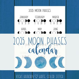 2025 Mondphasen Kalender, 2025 Mondkalender, Mondphase, druckbarer Mondkalender, nördliche Hemisphäre, digitales PDF, sofort Download