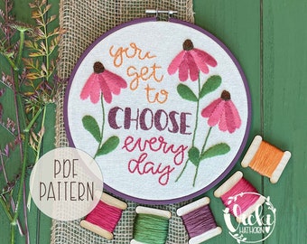 Embroidery Pattern PDF, Wool Applique, Inspirational Hoop Art, Instant Download, Self Care, Wellness, Personal Growth