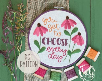 Embroidery Pattern PDF, Wool Applique, Inspirational Hoop Art, Instant Download, Self Care, Wellness, Personal Growth