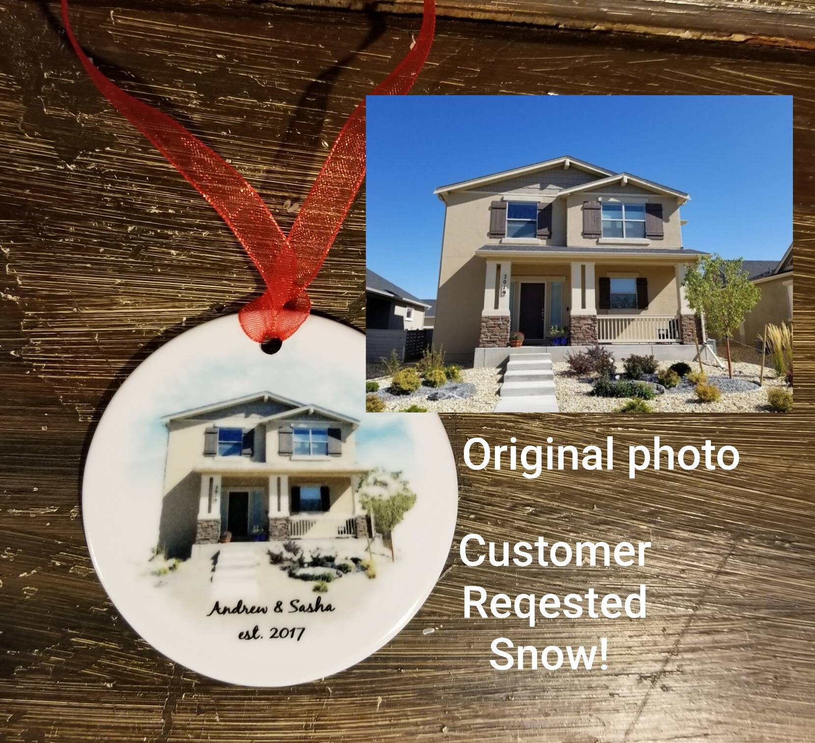 dad 1 sided gift mom house gift Personalized home or house Christmas ornament from photo with family name. dad 1 sided gift mom house gift Personalized home or house Christmas ornament from photo with family name.