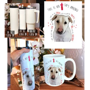 Amazing dog mom, Personalized digital portrait drawing/cartoon of Pet cat dog photo ceramic/stainless thermos, Photo dog Pet Mug, Dog Lover