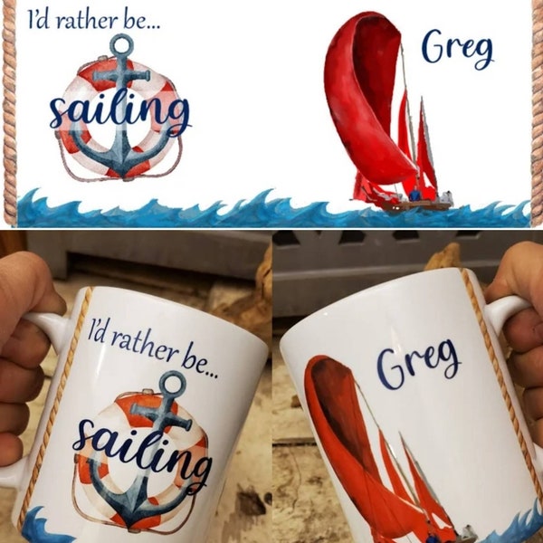 I'd rather be sailing mug, thermos, sailing lover, boat enthusiasts, gift for boater, sailing gift