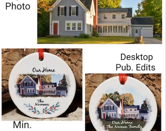 dad 1 sided gift mom house gift Personalized home or house Christmas ornament from photo with family name. dad 1 sided gift mom house gift Personalized home or house Christmas ornament from photo with family name.