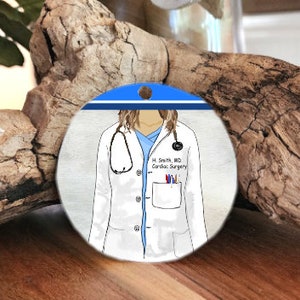 2.75 inch porcelain personalized doctor, dentist or nurse ornament, gift for a medical, medical art gift, medical school ornament, I sided