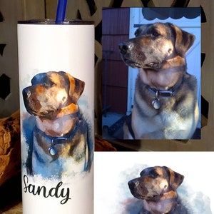 Personalized digital portrait drawing/cartoon of Pet cat dog photo ceramic/stainless thermos, Photo dog Pet Mug, Pet Lover Mug, Dog Lover