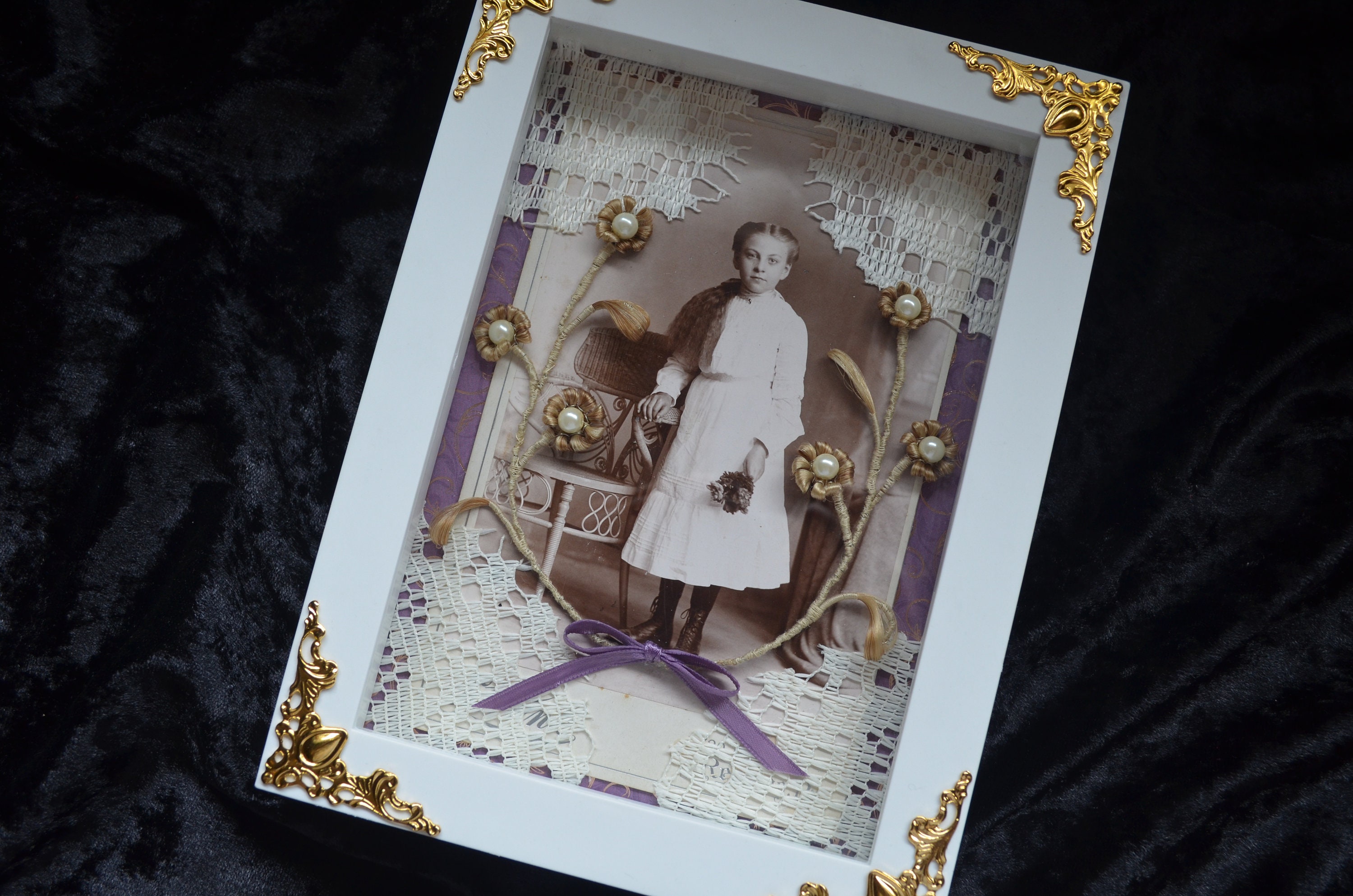 Victorian Mourning Inspired Hairwork Wreath Shadow Box - Victorian Art ...