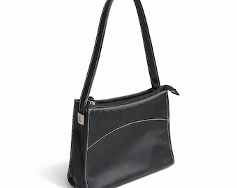 Vintage Lauren Ralph Lauren Black Leather Shoulder Bag Minimalist Y2K Classic