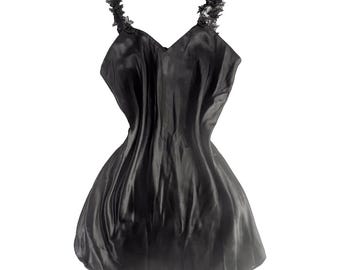 VTG Black Nightgown Slip Dress Large Black Lace Dark Romantic Fairy Whimsigoth