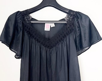 VTG Black Baby Doll Lingerie Nightgown Sz L Coquette Dark Grandmacore