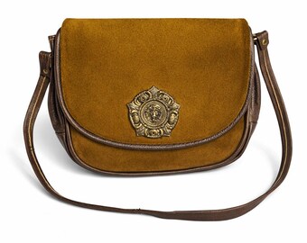 RARE VTG Coronado Leather Suede Luxury Messenger Bag Lion Head Crest 70s Boho