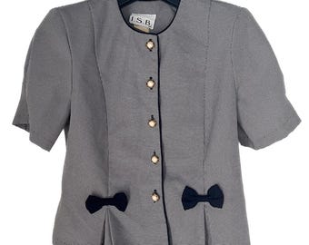 VTG I.S.B Inc. Houndstooth Bow Detail Short Sleeve Blazer Sz 12 Coquette Twee