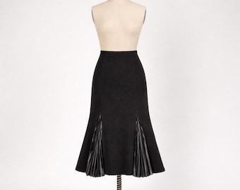 Vintage Donna Vinci Knits Midi Skirt Black Sz 14 Wool Blend Satin Pleats Capsule