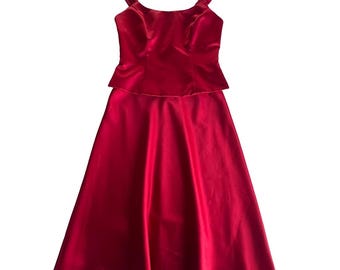 Davids Bridal Vintage Red Two-Piece Formal Top Midi Skirt Set Sz S Classic