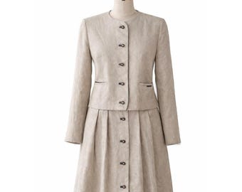 VTG Giesswann Made in Austria Lined 100% Linen Skirt Suit Set Sz 12 Cottagecore