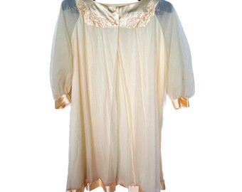 Vtg 1960s Gossard Artemis Peignoir Yellow Nylon Nightgown Robe Sz M Grandmacore